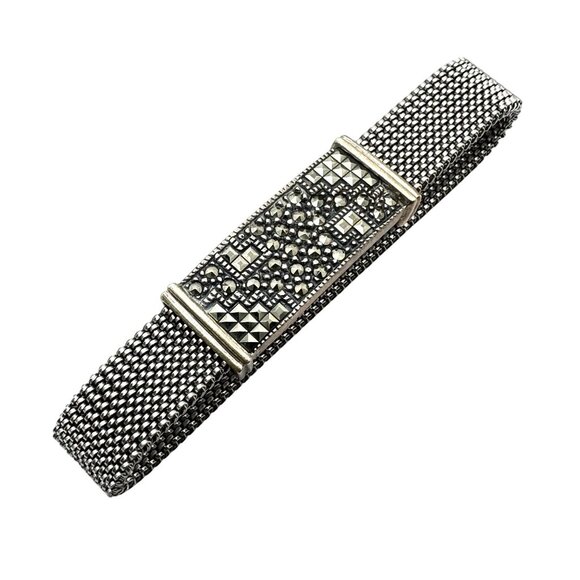 Judith Jack Marcasite Sterling Silver Mesh Expandable Bracelet 22 Grams 8.5 Inch - Picture 4 of 6